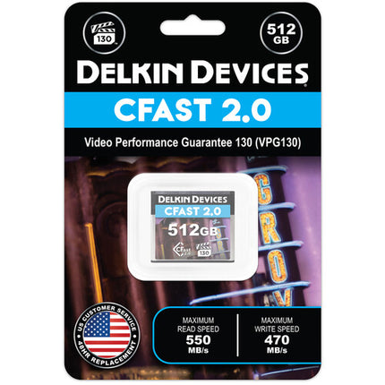 Delkin Devices Tarjeta de Memoria CFast 2.0 512GB 550 MBs Velocidad de Lectura Estuche Protector