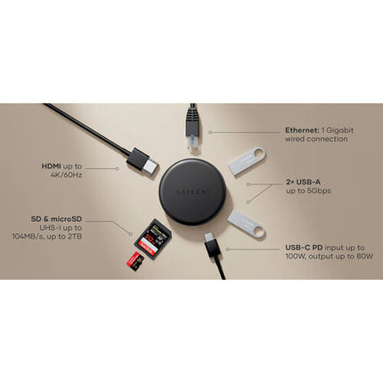 Satechi 7-Port OntheGo Hub USB-C con HDMI 4K60 y 80W potencia