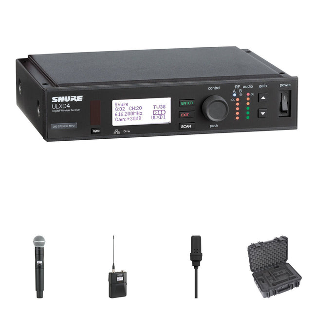 Shure ULX-D Kit Micrófono Inalámbrico Digital Combo SM58 Lavalier MX150 12H Batería