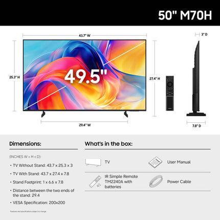 Samsung M70H 50" Smart TV Mini-LED 4K UHD HDR10+ 60 Hz