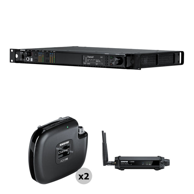 Shure AD4D-US Axient Digital Sistema Inalámbrico Dual Canal con 2 Micrófonos ADX1M y ShowLink