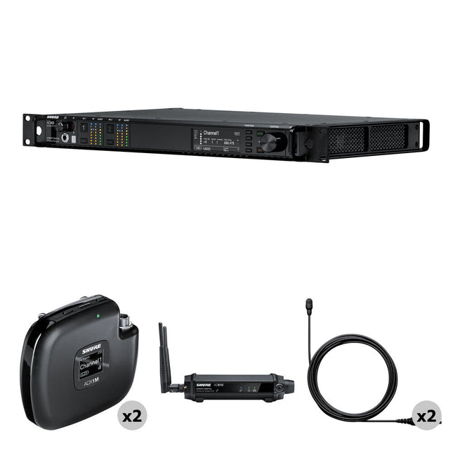 Shure AD4D-US Axient Digital Sistema Inalámbrico Dual Canal con 2 ADX1M y 2 Lavalier TwinPlex