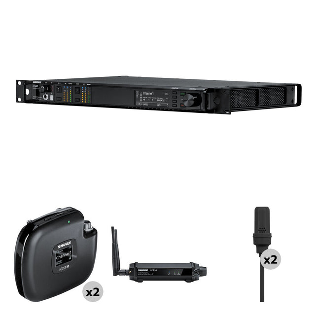 Shure AD4D-US Sistema inalámbrico dual canal con dos transmisores ADX1M dos micrófonos lavalier UniPlex y ShowLink 470 a 616 MHz