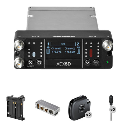 Shure Axient Digital Sistema Inalámbrico Portátil Dual-Canal con Dos Micrófonos Lavalier Duraplex y Dos Transmisores ADX1M G57 470-616 MHz