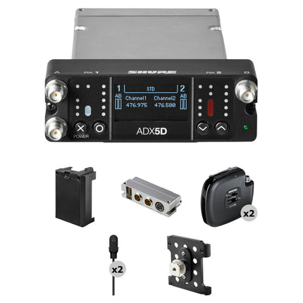 Shure Axient Digital Sistema Inalámbrico Dual Canal Portátil con Dos Lavalier Duraplex y Transmisores ADX1M G57 470-616 MHz
