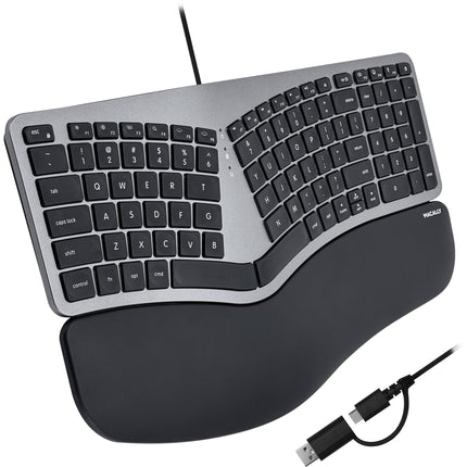 Macally Teclado Ergonomico Dividido Retroiluminado con Hub USB Space Gray