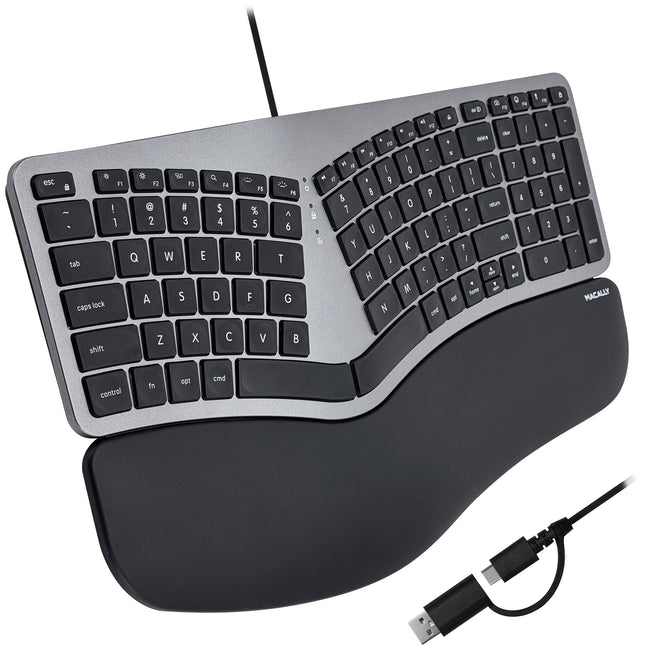 Macally Teclado Ergonomico Dividido Retroiluminado con Hub USB Space Gray