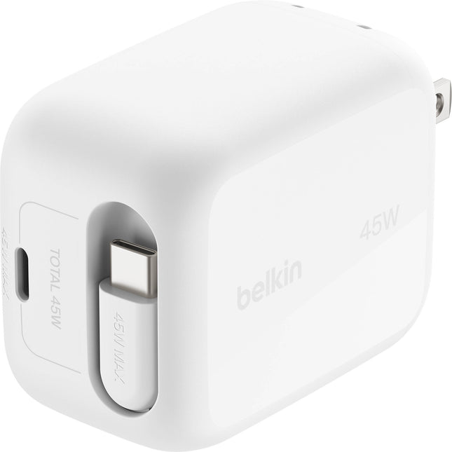 Belkin UltraCharge Cargador Pared 45W Retráctil USB-C 2.62' Blanco