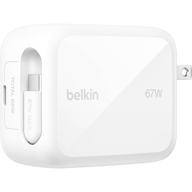 Belkin UltraCharge Cargador de Pared Retráctil 67W con Cable USB-C de 3.3 pies Blanco