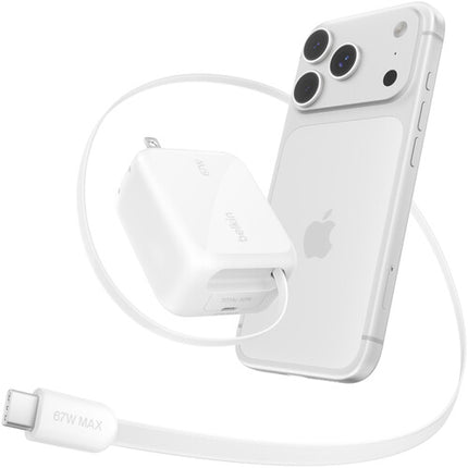 Belkin UltraCharge Cargador de Pared Retráctil 67W con Cable USB-C de 3.3 pies Blanco