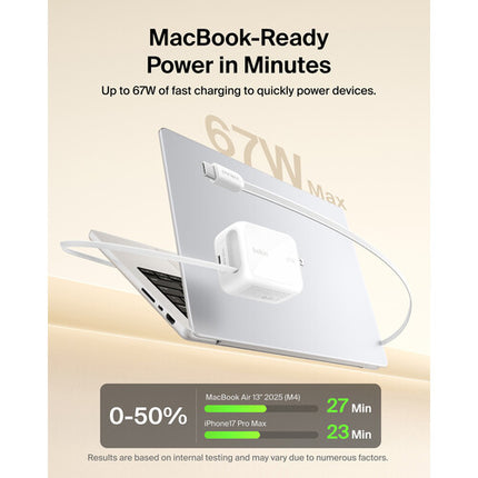 Belkin UltraCharge Cargador de Pared Retráctil 67W con Cable USB-C de 3.3 pies Blanco