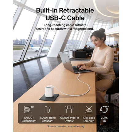 Belkin UltraCharge Cargador de Pared Retráctil 67W con Cable USB-C de 3.3 pies Blanco