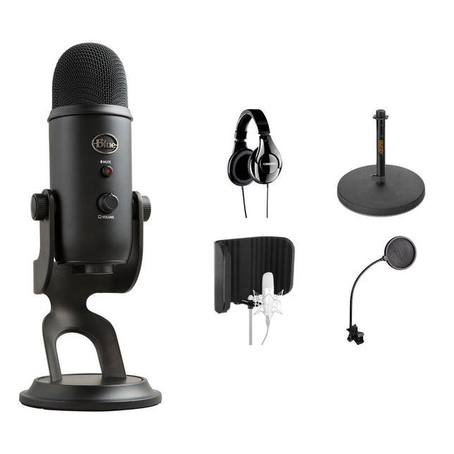 Blue Yeti Micrófono USB Kit con Auriculares y Filtro Anti Pop