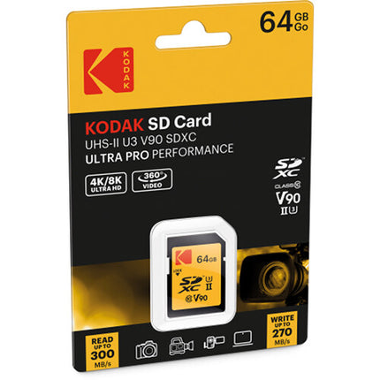Kodak 64GB Tarjeta de Memoria SDXC UHS-II Ultra Pro 300MB/s Lectura 270MB/s Escritura
