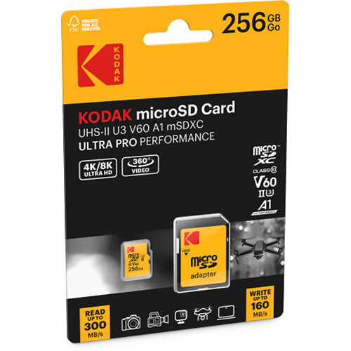 Kodak 256GB Ultra Pro microSDXC UHS-II Tarjeta con Adaptador SD 300MB/s Velocidad