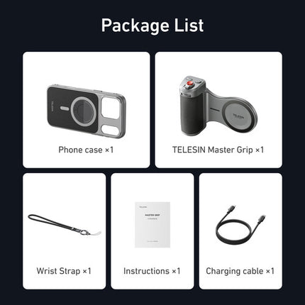 TELESIN Master Grip para iPhone 17 Pro Agarre Magnético con Cargador Inalámbrico y Control DSLR