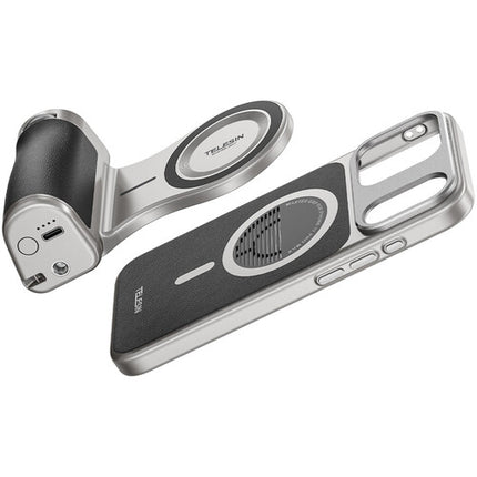TELESIN Master Grip para iPhone 17 Pro Max Agarre Magnético con Cargador Inalámbrico y Control Mecánico