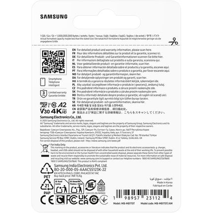 Samsung 1TB T7 microSDXC UHS-I Tarjeta de Memoria Clase 10 V30 A2