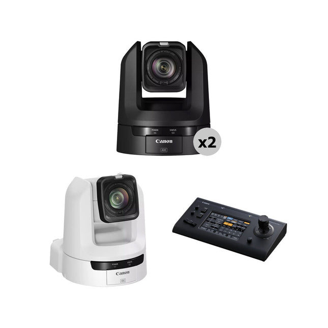 Kit Canon CR-N300 4K PTZ 3 cámaras 2 negras 1 blanca zoom 20x controlador RC-IP100