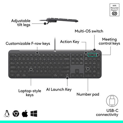 Logitech Signature Slim MK625 Teclado y Ratón Cableado 4000 dpi USB-C