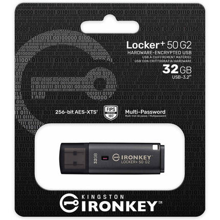 Kingston 32GB IronKey Locker+ 50 G2 Memoria USB 3.2 Gen 1 145MB/s lectura 115MB/s escritura