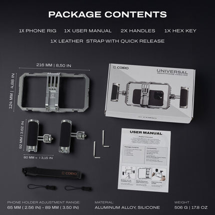 Coiro Tecno Smartphone Video Rig para móviles de 2.5 a 3.6 pulgadas con correa de hombro ajustable