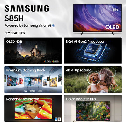 Samsung S85H 65" Smart OLED TV 4K UHD 120 Hz HDR10+ Wi-Fi 6E SolarCell Remote