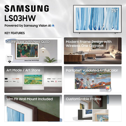 Samsung LS03HW The Frame Pro TV 75" 4K Quantum Mini-LED HDR 144Hz Slim Wall Mount
