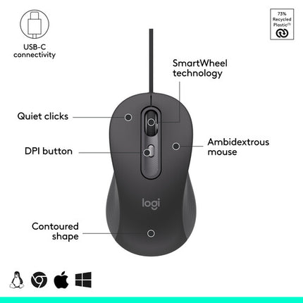 Logitech Signature M520 L Ratón con cable USB-C 4000 dpi 4 botones programables