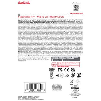 SanDisk 256GB Ultra Fit Unidad Flash USB-A 3.2 Gen 1 400 MB/s 5 Años Garantía