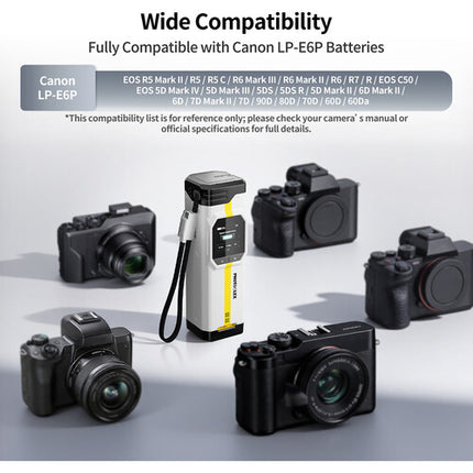 PHOTOOLEX BB Pro cargador portátil para baterías Canon LP-E6P 16500mAh doble bahía USB-C