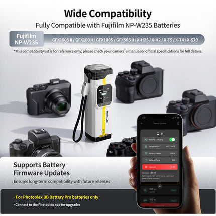PHOTOOLEX BB Pro Cargador portátil para baterías FUJIFILM NP-W235 16500mAh Dos bahías USB-C