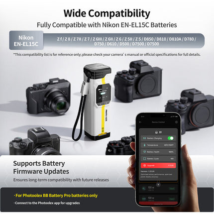 PHOTOOLEX BB Pro Cargador Portátil para Baterías Nikon EN-EL15C 16500mAh Dos Bahías