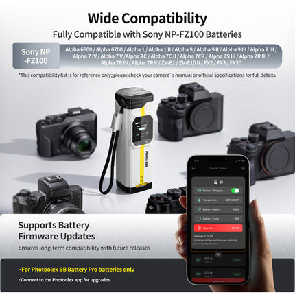 PHOTOOLEX BB Pro Cargador Portátil para Baterías Sony NP-FZ100 16500mAh Doble Bahía