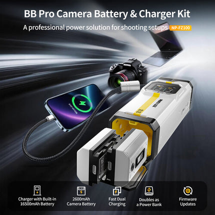 PHOTOOLEX BB Pro Cargador portátil y batería NP-FZ100 16500mAh 2 unidades