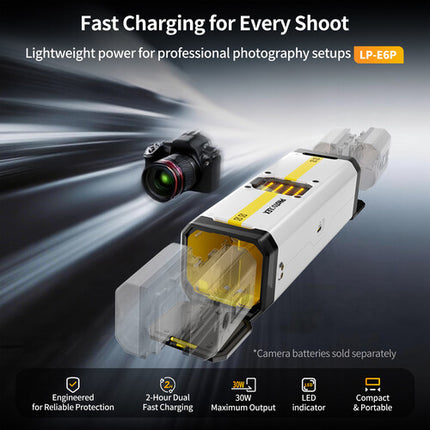 PHOTOOLEX BB4 Cargador de 4 Ranuras para Baterías Canon LP-E6P con Pantalla LED y Entrada USB-C
