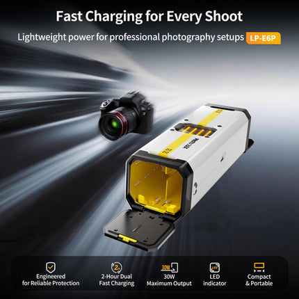 PHOTOOLEX BB4 Cargador de 4 Ranuras para Baterías Canon LP-E6P con Pantalla LED y Entrada USB-C