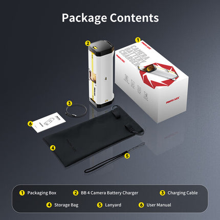 PHOTOOLEX BB4 Cargador de 4 Ranuras para Baterías Canon LP-E6P con Pantalla LED y Entrada USB-C