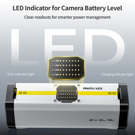 PHOTOOLEX BB4 Cargador de 4 Ranuras para Baterías Nikon EN-EL15C con Pantalla LED y Carga en 2 Horas