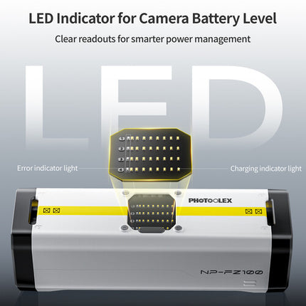 PHOTOOLEX BB4 Cargador de 4 ranuras para baterías Sony NP-FZ100 con pantalla LED y carga USB-C