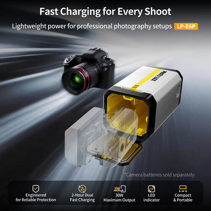 PHOTOOLEX BB2 Cargador para Baterías Canon LP-E6P 2 Bahías USB-C 2 Horas