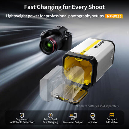 PHOTOOLEX BB2 Cargador de 2 Puertos para Baterías FUJIFILM NP-W235 USB-C 2 Horas