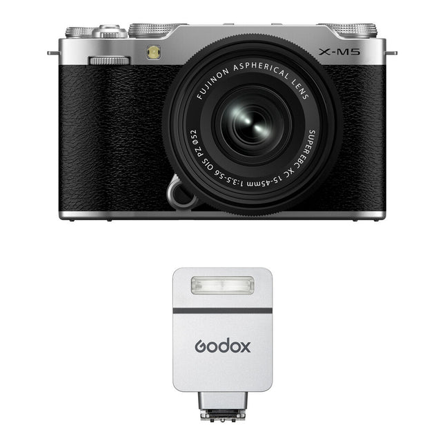 FUJIFILM X-M5 Cámara sin Espejo 26.1MP 6.2K Video con Lente 15-45mm y Flash Godox iT22