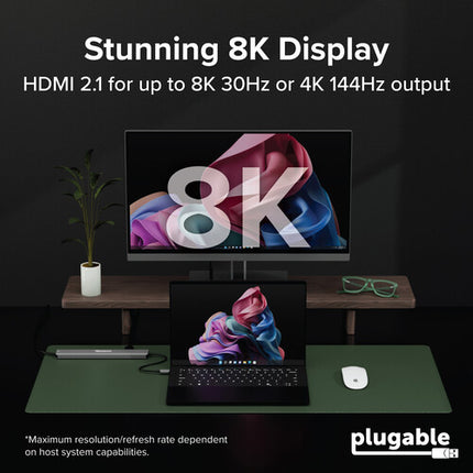 Plugable 10 en 1 Hub USB-C 3.2 Gen 2 con Salida 8K30 y Carga 140W