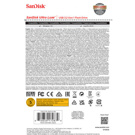 SanDisk Ultra Luxe USB-A 3.2 Gen 1 Unidad flash 256GB 400MB/s metal