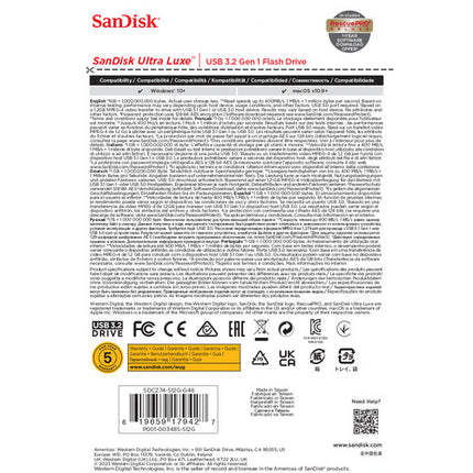 SanDisk 512GB Ultra Luxe USB Flash Drive USB-A 3.2 Gen 1 400MB/s