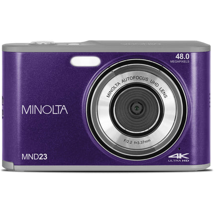 Minolta MND23 Cámara Digital Morada 48MP Zoom 16x Video 2.7K 32GB