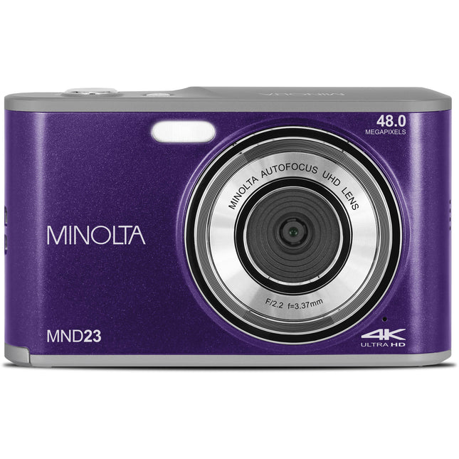Minolta MND23 Cámara Digital Morada 48MP Zoom 16x Video 2.7K 32GB