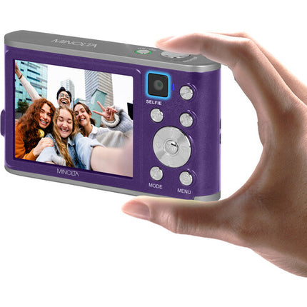 Minolta MND23 Cámara Digital Morada 48MP Zoom 16x Video 2.7K 32GB