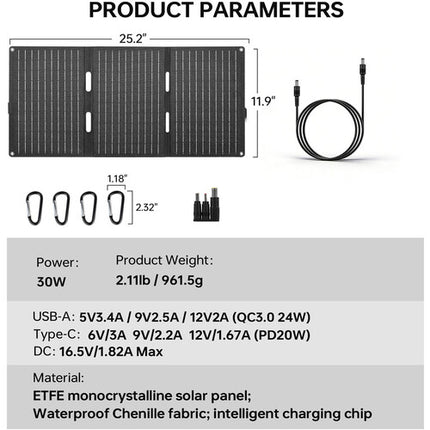 Voltrable Panel Solar Plegable 30W IP65 USB-C USB-A 23% Eficiencia